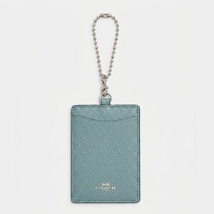 Coach Teal Leather Badge Card Holder with Silver Chain